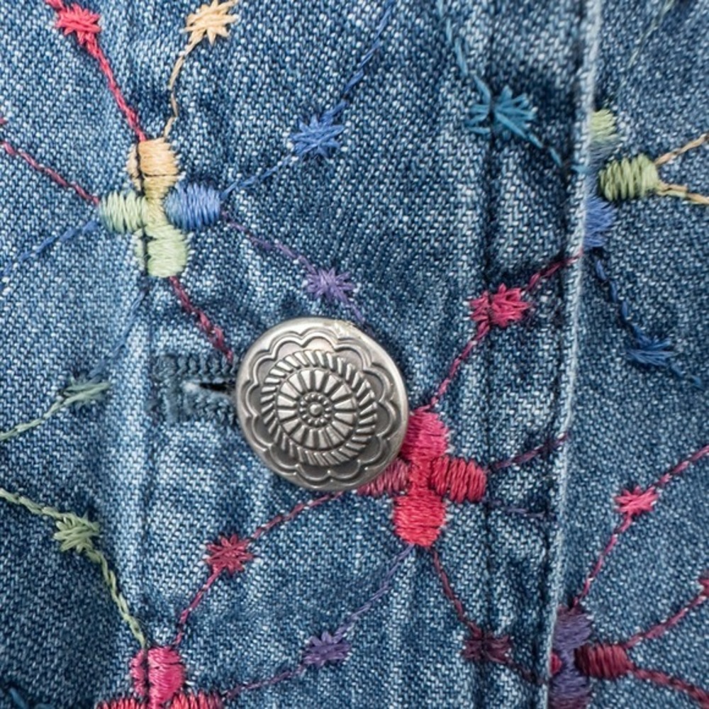 Vintage Embroidered Denim Light Shirt Jacket Colorful Dopamine Y2K Indie Large - Picture 6 of 16